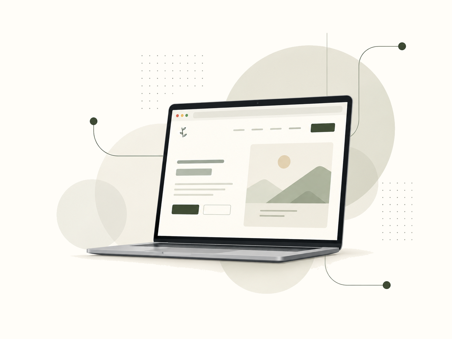 Illustrated laptop showing an elegant website interface